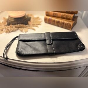 LOFT - Leather Clutch Wristlet Purse Bag Wallet Black White